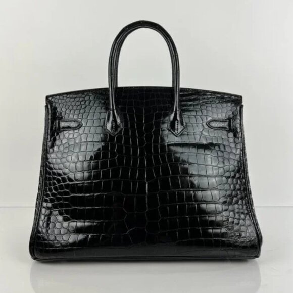 Hermes Shiny Porosus Crocodile Skin Birkin 35 w Palladium HW in Noir or Black - Picture 4 of 13